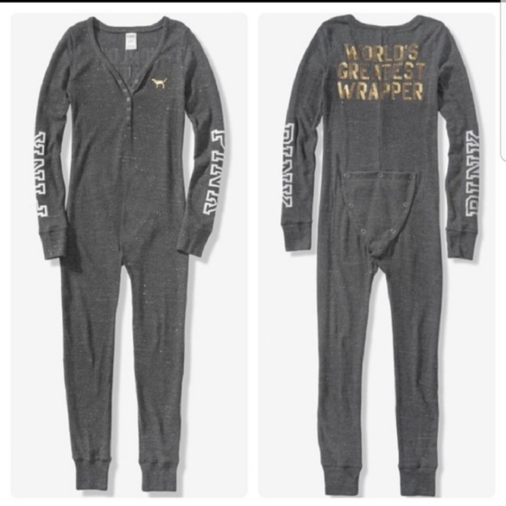 new victoria's secret pink sequin onesie pj